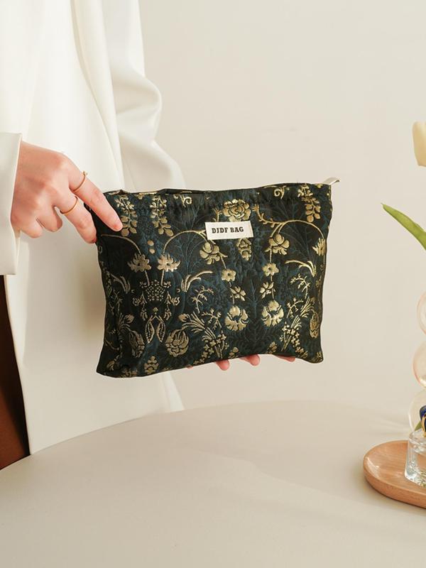 Floral Embroidering Makeup Bag, Large Capacity Cosmetic Storage Bag, Portable Travel Toiletry Bag, Casual Trendy Versatile High-quality Daily Bag for Women & Girls