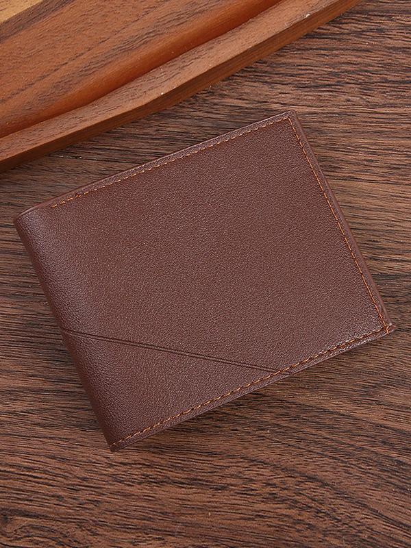 Men's Minimalist Bifold Wallet, Casual Plain PU Leather Wallet, Casual Trendy Wallet for Work & Daily Use, Fall Outfits, Earthtone Fall Freshness