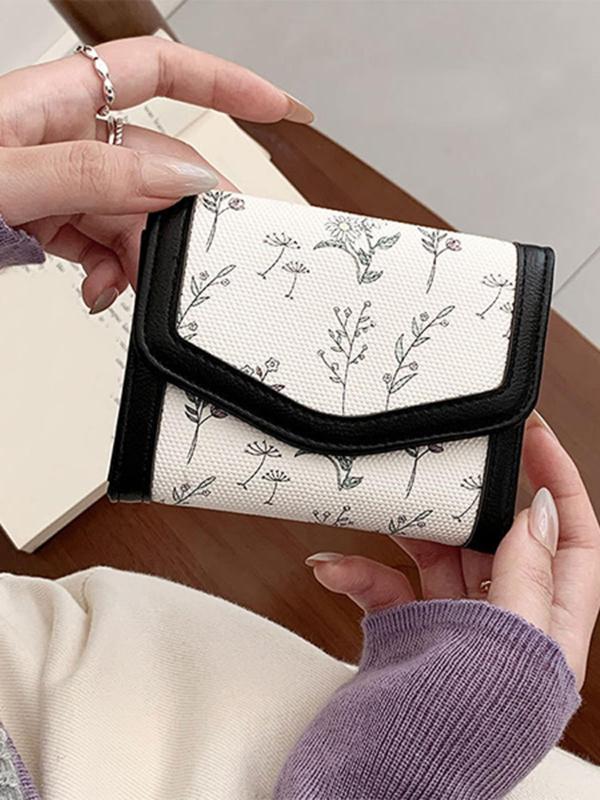 Elegant Floral Pattern Short Wallet, Casual Versatile Zipper Coin Purse, Multi-functional Large Capacity Purse for Women & Girls