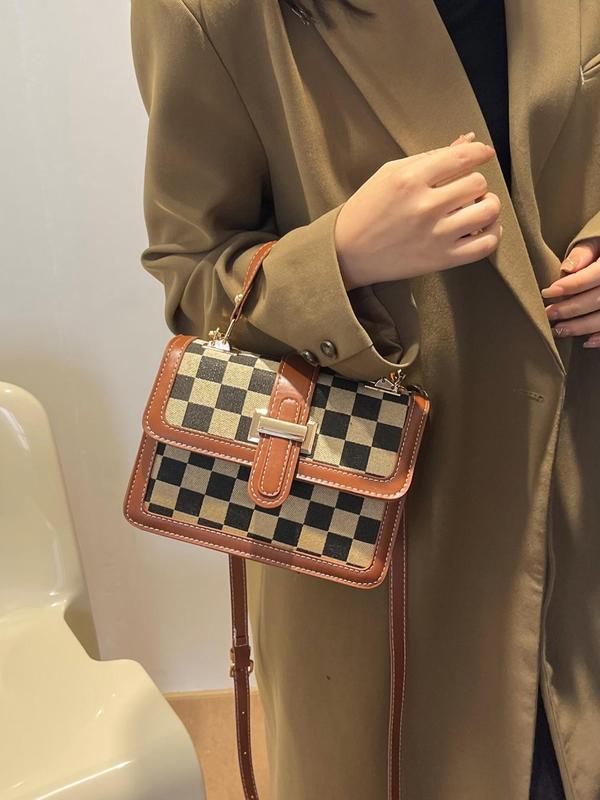 Fashion Checkerboard Pattern Shoulder Bag for Gift, Casual Crossbody Bag for Women, Vintage PU Leather Purses Crossbody Bags, Magnetic Closure Designer Crossbody Bag for Women, Retro Shoulder Bag for Commuters and Students 2024, for Fall