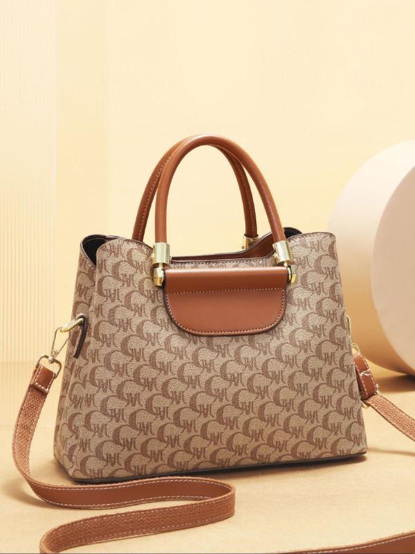 Women's Fashionable Patchwork Print Handbag & Clutch Bag & Wallet, Casual Versatile Shoulder Bag Set for Daily Used, Trendy High-quality Daily Commuting Bag