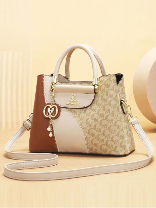 Women's Fashionable Patchwork Print Handbag & Clutch Bag & Wallet, Casual Versatile Shoulder Bag Set for Daily Used, Trendy High-quality Daily Commuting Bag