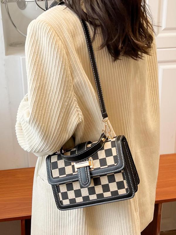 Fashion Checkerboard Pattern Shoulder Bag for Gift, Casual Crossbody Bag for Women, Vintage PU Leather Purses Crossbody Bags, Magnetic Closure Designer Crossbody Bag for Women, Retro Shoulder Bag for Commuters and Students 2024, for Fall