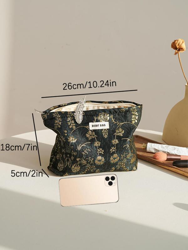 Floral Embroidering Makeup Bag, Large Capacity Cosmetic Storage Bag, Portable Travel Toiletry Bag, Casual Trendy Versatile High-quality Daily Bag for Women & Girls