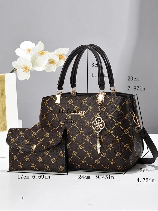 Women's Elegant Floral Pattern Handbag & Coin Purse, Fashionable Crossbody Bag & Coin Purse, with Cute Charm, Casual Trendy Versatile High-quality Daily Commuting Bag Set