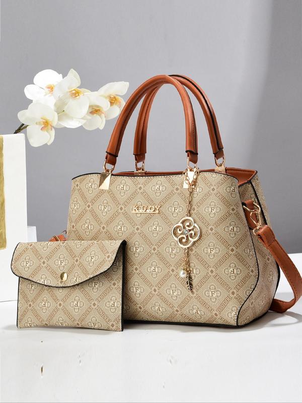 Women's Elegant Floral Pattern Handbag & Coin Purse, Fashionable Crossbody Bag & Coin Purse, with Cute Charm, Casual Trendy Versatile High-quality Daily Commuting Bag Set