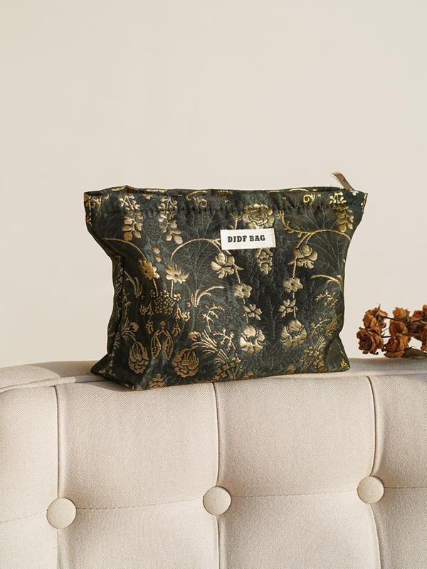 Floral Embroidering Makeup Bag, Large Capacity Cosmetic Storage Bag, Portable Travel Toiletry Bag, Casual Trendy Versatile High-quality Daily Bag for Women & Girls