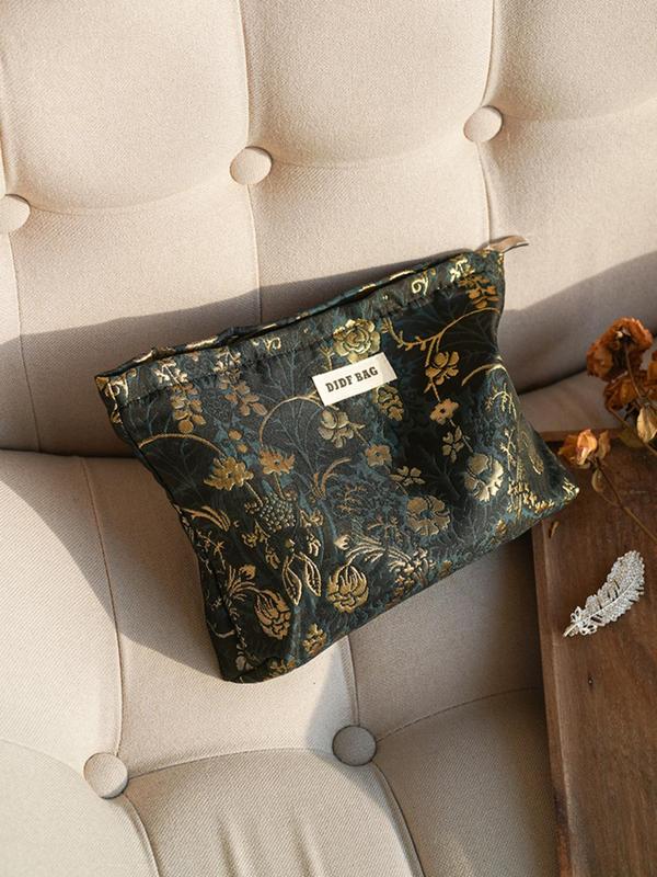 Floral Embroidering Makeup Bag, Large Capacity Cosmetic Storage Bag, Portable Travel Toiletry Bag, Casual Trendy Versatile High-quality Daily Bag for Women & Girls