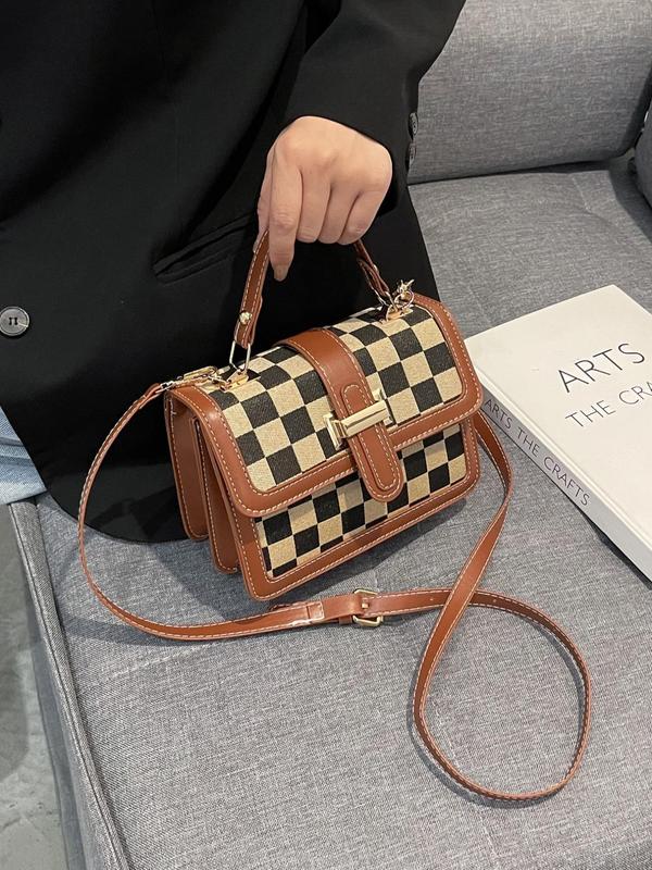 Fashion Checkerboard Pattern Shoulder Bag for Gift, Casual Crossbody Bag for Women, Vintage PU Leather Purses Crossbody Bags, Magnetic Closure Designer Crossbody Bag for Women, Retro Shoulder Bag for Commuters and Students 2024, for Fall