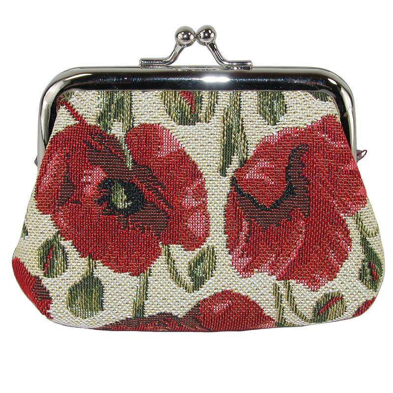 CTM Women's Poppy Print Tapestry Coin Purse Wallet