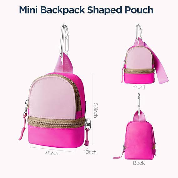 Mini Backpack Keychain Wristlet Pouch Small Change Coin Purse Cute Zipper Wallet for Women Men Airpods Cosmetics - Durable Nylon Material