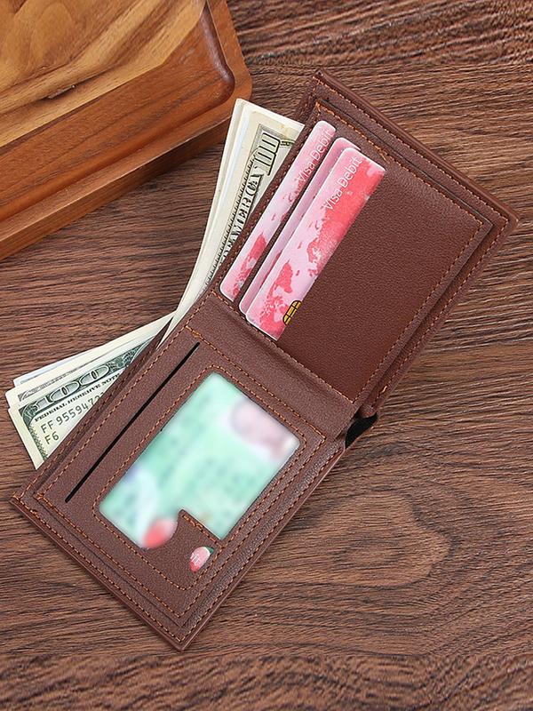 Men's Minimalist Bifold Wallet, Casual Plain PU Leather Wallet, Casual Trendy Wallet for Work & Daily Use, Fall Outfits, Earthtone Fall Freshness