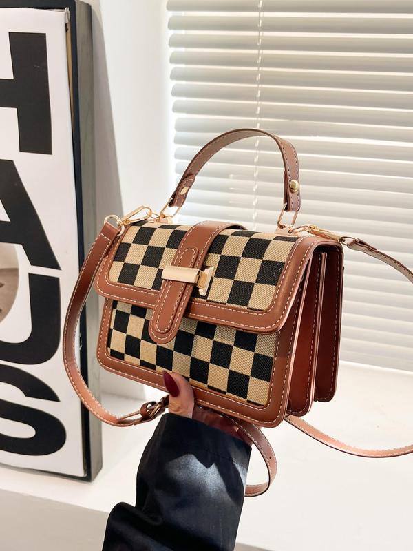 Fashion Checkerboard Pattern Shoulder Bag for Gift, Casual Crossbody Bag for Women, Vintage PU Leather Purses Crossbody Bags, Magnetic Closure Designer Crossbody Bag for Women, Retro Shoulder Bag for Commuters and Students 2024, for Fall