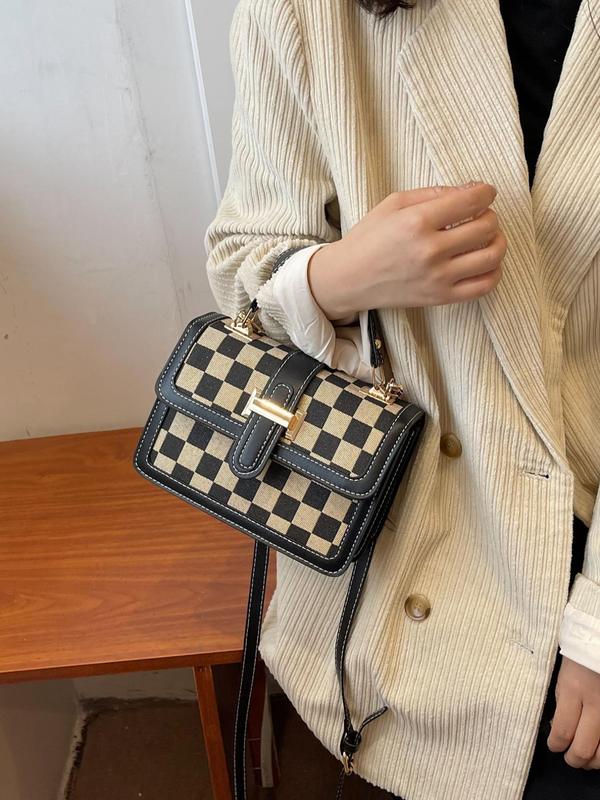 Fashion Checkerboard Pattern Shoulder Bag for Gift, Casual Crossbody Bag for Women, Vintage PU Leather Purses Crossbody Bags, Magnetic Closure Designer Crossbody Bag for Women, Retro Shoulder Bag for Commuters and Students 2024, for Fall