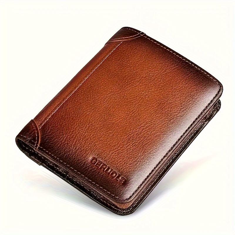 Men's Retro Leather Short Wallet, First Layer Cowhide, Multi-Card Card Bag, Solid Color Noble, Gifts for men