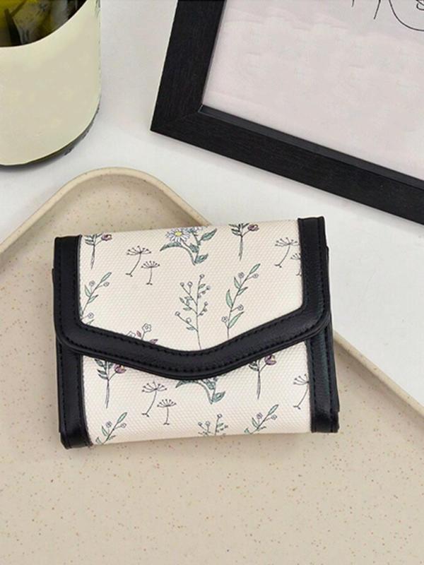 Elegant Floral Pattern Short Wallet, Casual Versatile Zipper Coin Purse, Multi-functional Large Capacity Purse for Women & Girls