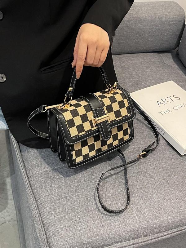 Fashion Checkerboard Pattern Shoulder Bag for Gift, Casual Crossbody Bag for Women, Vintage PU Leather Purses Crossbody Bags, Magnetic Closure Designer Crossbody Bag for Women, Retro Shoulder Bag for Commuters and Students 2024, for Fall