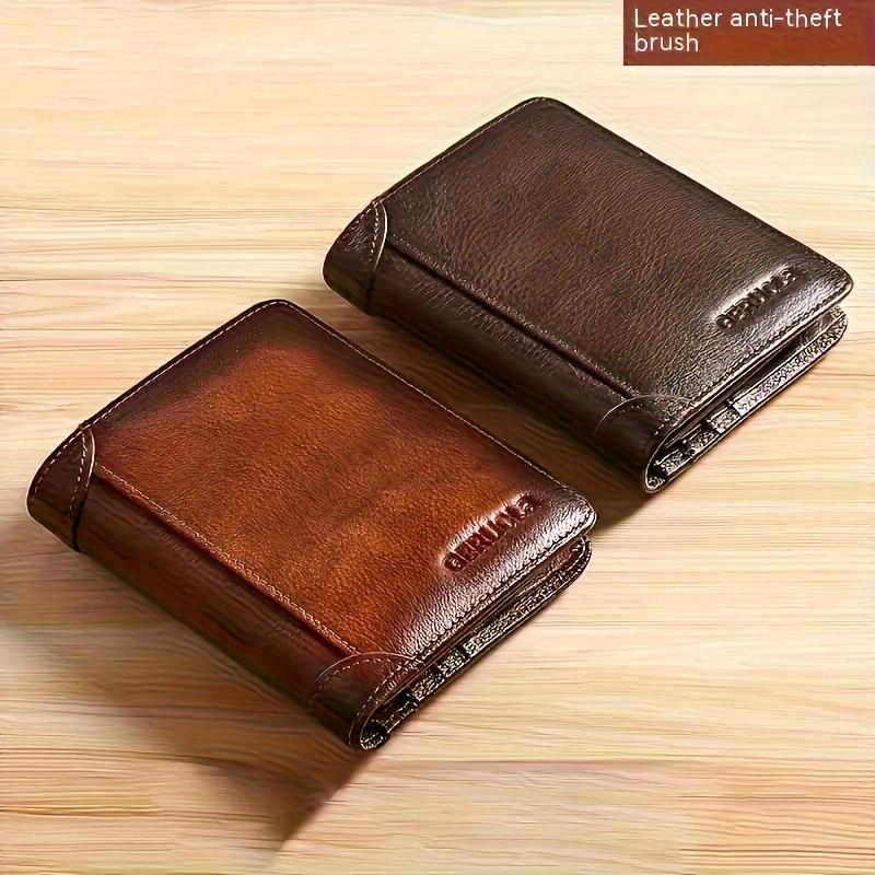 Men's Retro Leather Short Wallet, First Layer Cowhide, Multi-Card Card Bag, Solid Color Noble, Gifts for men