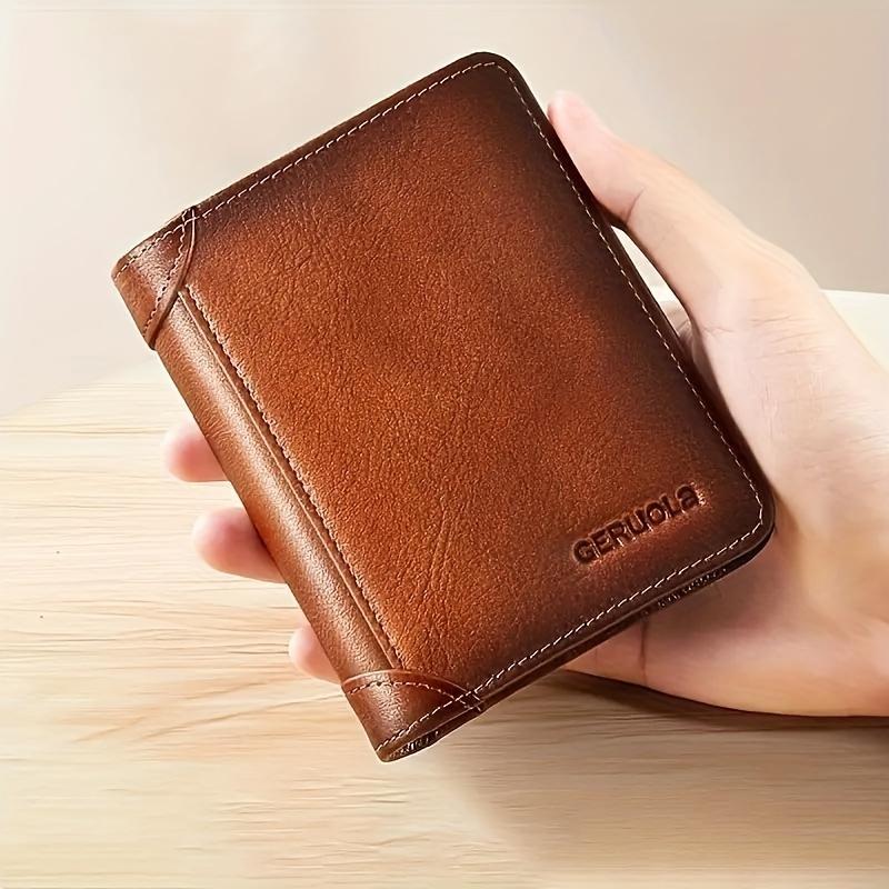 Men's Retro Leather Short Wallet, First Layer Cowhide, Multi-Card Card Bag, Solid Color Noble, Gifts for men