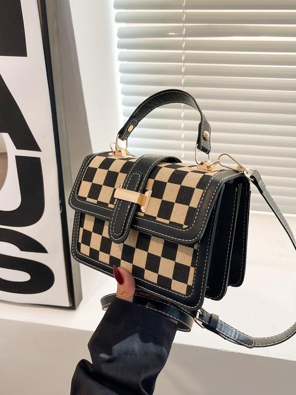 Fashion Checkerboard Pattern Shoulder Bag for Gift, Casual Crossbody Bag for Women, Vintage PU Leather Purses Crossbody Bags, Magnetic Closure Designer Crossbody Bag for Women, Retro Shoulder Bag for Commuters and Students 2024, for Fall