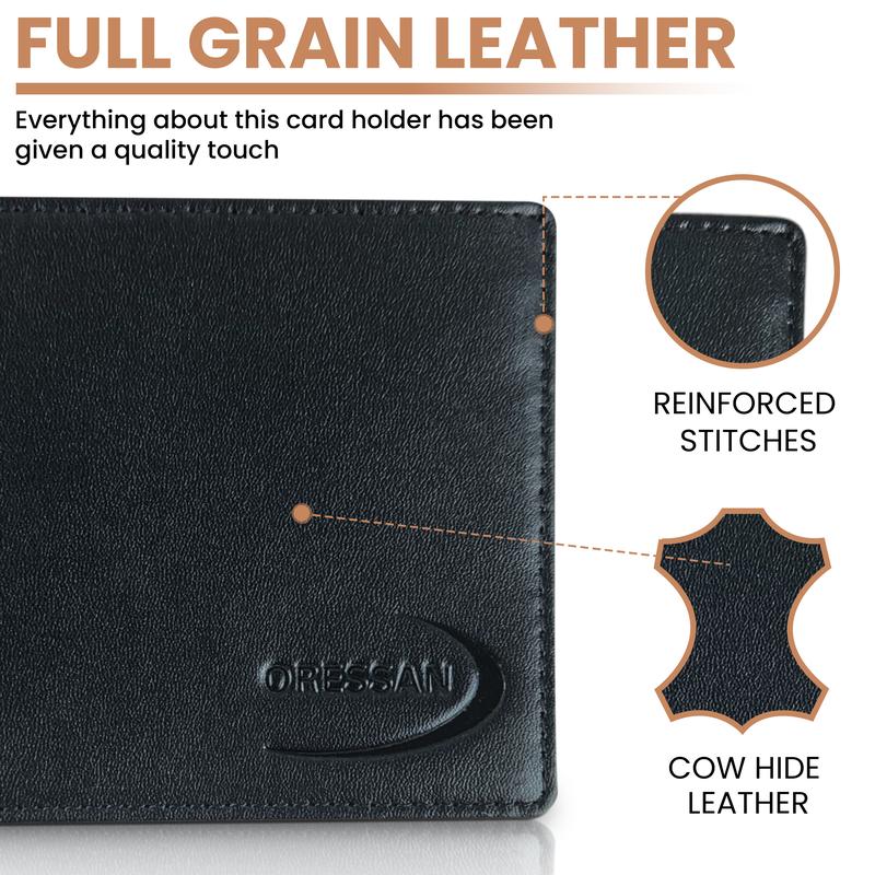 ORESSAN Men's Full Grain Leather RFID Blocking Bifold Wallet - Compact & Durable with 8 Card Slots & 2 ID Windows