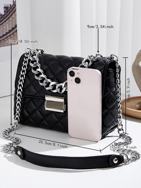 Women's Fashionable Chain Strap Quilted Shoulder Bag, Casual Solid Color Argyle Quilted Crossbody Bag for Daily Used, Trendy All-match Commuter Bag