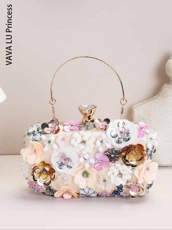 Women's Elegant Rhinestone Decorated Evening Bag for Summer, Exquisite Trendy Flower Design Box Bag with Top Handle, Fashionable Bag for Wedding Party Decoration