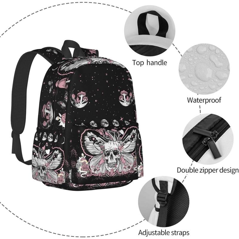 Hippie Mushroom Skull Waterproof Backpack Adjustable Straps Bag Large Capacity Casual Daypack Bookbag Travel Work