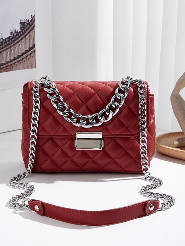 Women's Fashionable Chain Strap Quilted Shoulder Bag, Casual Solid Color Argyle Quilted Crossbody Bag for Daily Used, Trendy All-match Commuter Bag