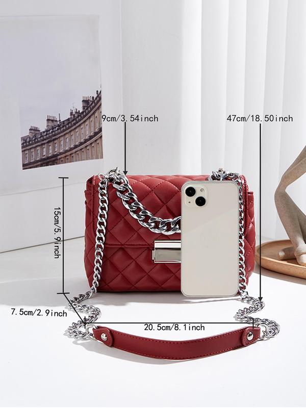 Women's Fashionable Chain Strap Quilted Shoulder Bag, Casual Solid Color Argyle Quilted Crossbody Bag for Daily Used, Trendy All-match Commuter Bag