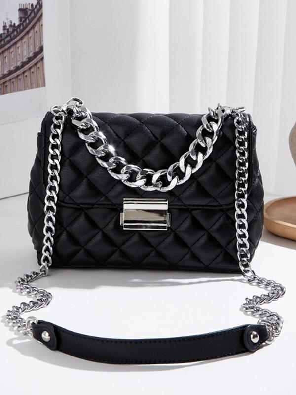 Women's Fashionable Chain Strap Quilted Shoulder Bag, Casual Solid Color Argyle Quilted Crossbody Bag for Daily Used, Trendy All-match Commuter Bag