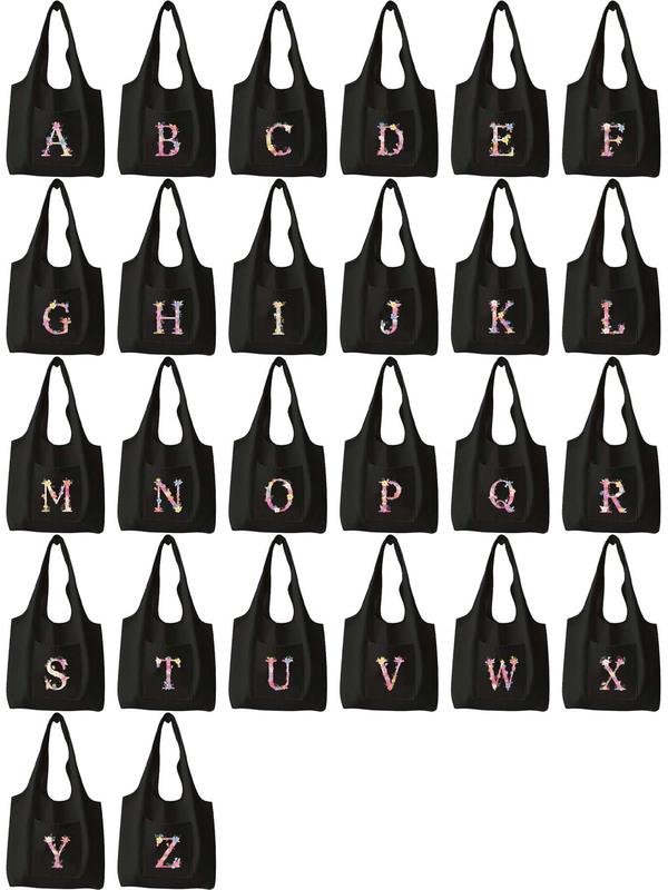 Random Letter Pattern Tote Bag, Fashionable Letter Pattern Canvas Tote Bag for Women & Girls, Casual Trendy Versatile Daily Commuting Bag