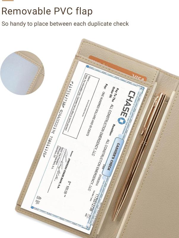 Checkbook Cover for Men & Women, Premium Vegan Leather Checkbook Holder Slim Wallets for Duplicate Checks with RFID Blocking (Tan)