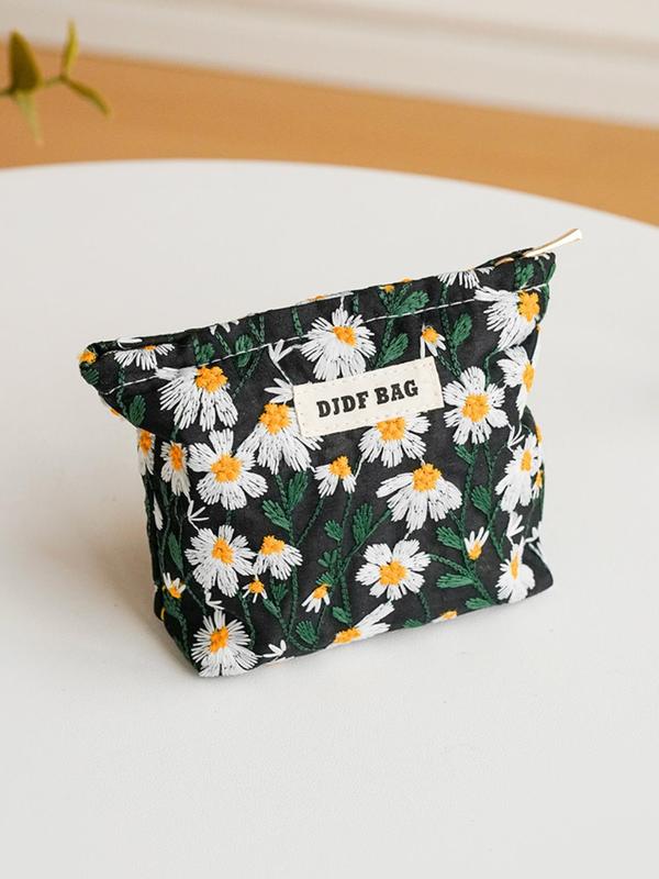 Floral Pattern Makeup Bag, Portable Cosmetic Storage Bag, Zipper Makeup Organizer Pouch, Versatile Storage Bag for Travel, Gym, Office, Home