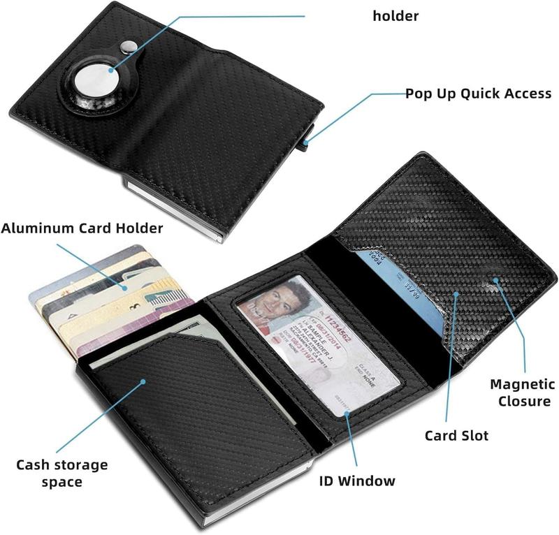 Wallet Card Holder--Techbology Credit Card Holder with Minimalist--Smart Pop Up Wallet Compatible-- Business Men Wallet--RFID Blocking Trifold Wallet, Gift for Husband Bussiness Men, ID Window, Slim, 14 Cash Slot