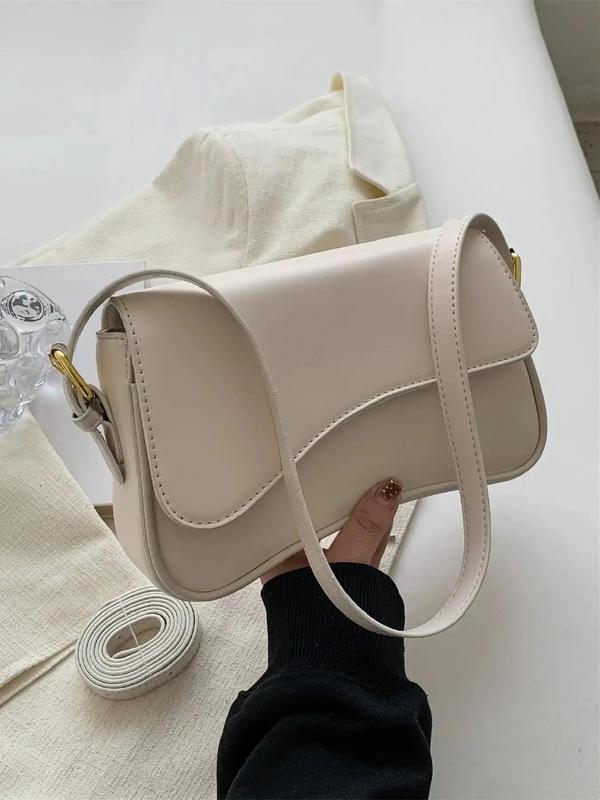 Women's Simple Solid Color Flap Shoulder Bag, Fashionable PU Leather Flap Saddle Bag for Daily Travel, Casual Trendy Versatile High-quality Daily Commuting Bag, Girl Fashionable Shopping Bag