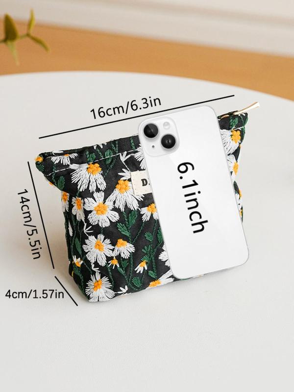 Floral Pattern Makeup Bag, Portable Cosmetic Storage Bag, Zipper Makeup Organizer Pouch, Versatile Storage Bag for Travel, Gym, Office, Home