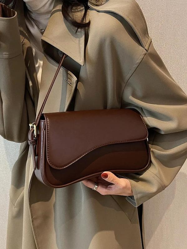 Women's Simple Solid Color Flap Shoulder Bag, Fashionable PU Leather Flap Saddle Bag for Daily Travel, Casual Trendy Versatile High-quality Daily Commuting Bag, Girl Fashionable Shopping Bag