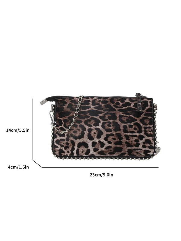 Fashion Leopard Pattern Chain Strap Zipper Crossbody Bag, Women's Trendy Versatile Small Square Bag, Trendy All-match Shoulder Bag