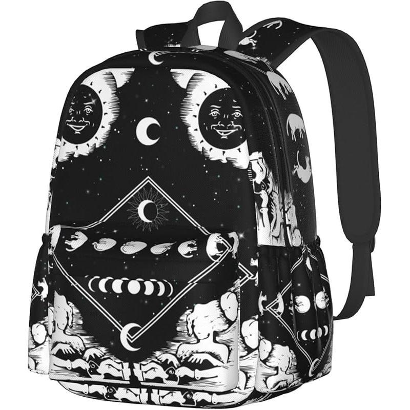 Hippie Mushroom Skull Waterproof Backpack Adjustable Straps Bag Large Capacity Casual Daypack Bookbag Travel Work