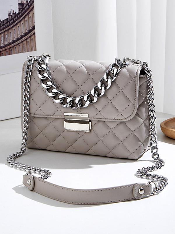 Women's Fashionable Chain Strap Quilted Shoulder Bag, Casual Solid Color Argyle Quilted Crossbody Bag for Daily Used, Trendy All-match Commuter Bag