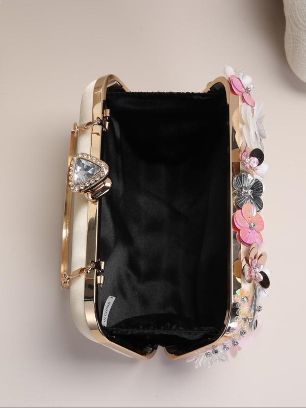 Women's Elegant Rhinestone Decorated Evening Bag for Summer, Exquisite Trendy Flower Design Box Bag with Top Handle, Fashionable Bag for Wedding Party Decoration