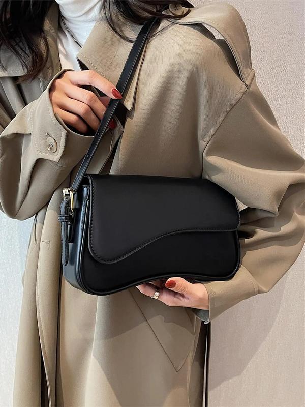 Women's Simple Solid Color Flap Shoulder Bag, Fashionable PU Leather Flap Saddle Bag for Daily Travel, Casual Trendy Versatile High-quality Daily Commuting Bag, Girl Fashionable Shopping Bag