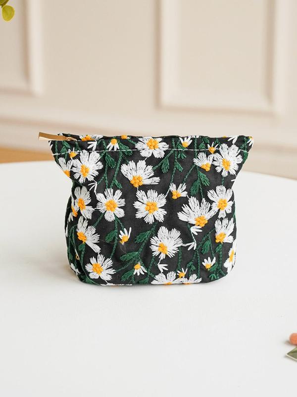 Floral Pattern Makeup Bag, Portable Cosmetic Storage Bag, Zipper Makeup Organizer Pouch, Versatile Storage Bag for Travel, Gym, Office, Home