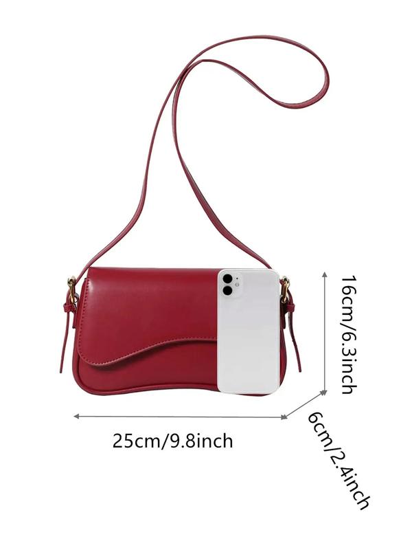 Women's Simple Solid Color Flap Shoulder Bag, Fashionable PU Leather Flap Saddle Bag for Daily Travel, Casual Trendy Versatile High-quality Daily Commuting Bag, Girl Fashionable Shopping Bag