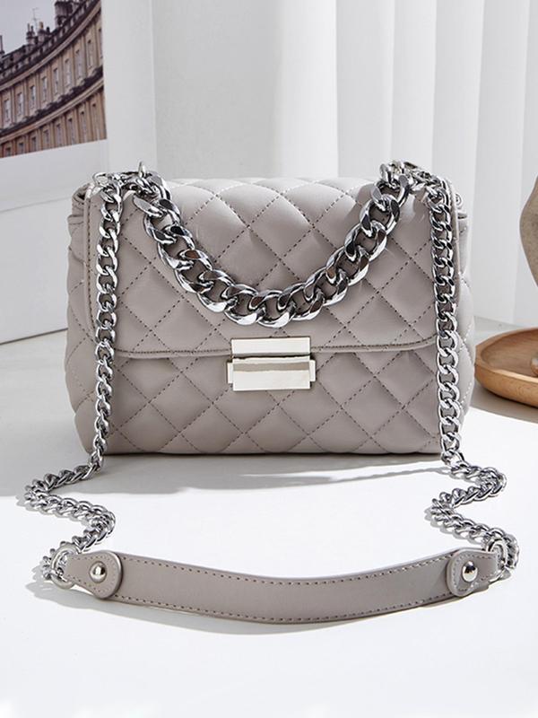 Women's Fashionable Chain Strap Quilted Shoulder Bag, Casual Solid Color Argyle Quilted Crossbody Bag for Daily Used, Trendy All-match Commuter Bag