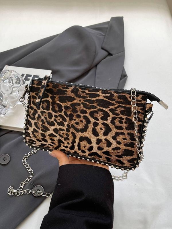 Fashion Leopard Pattern Chain Strap Zipper Crossbody Bag, Women's Trendy Versatile Small Square Bag, Trendy All-match Shoulder Bag