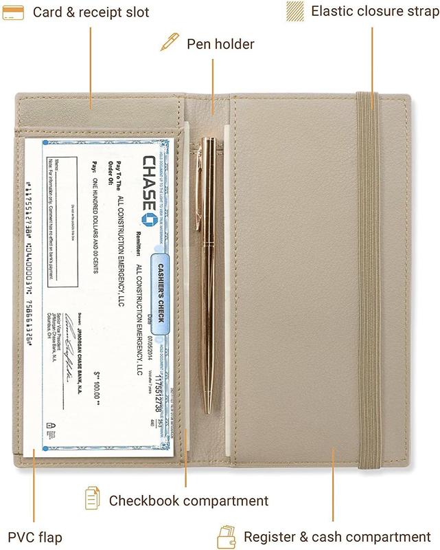 Checkbook Cover for Men & Women, Premium Vegan Leather Checkbook Holder Slim Wallets for Duplicate Checks with RFID Blocking (Tan)