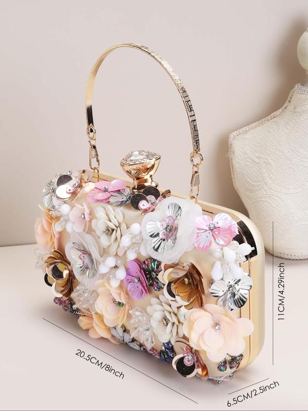 Women's Elegant Rhinestone Decorated Evening Bag for Summer, Exquisite Trendy Flower Design Box Bag with Top Handle, Fashionable Bag for Wedding Party Decoration