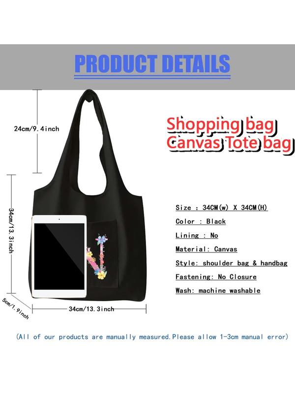 Random Letter Pattern Tote Bag, Fashionable Letter Pattern Canvas Tote Bag for Women & Girls, Casual Trendy Versatile Daily Commuting Bag